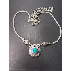 Sarda Turquoise Sterling silver Byzantine station necklace 16-25 inches